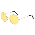 Retro round sunglasses with yellow ocean lenses and slim gold metal frame for trendy style - Yellow Lens