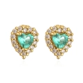 Luxury 18K gold plated copper heart stud earrings with green zircon and white crystals - Mini Heart-Light Green