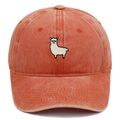 Close-up of vintage washed brick red baseball cap with white alpaca embroidery detail - Adjustable / Orange