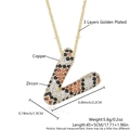 Golden V-letter pendant necklace with leopard pattern zircon inlay and chain - Letter V