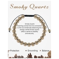 Handmade smoky quartz beaded bracelet with adjustable black braided rope on card - Smoky Quartz