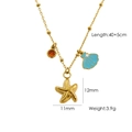 Collana dorata in acciaio inossidabile con ciondoli a stella marina, conchiglia e gemma rossa - N7-Stella Marina Conchiglia Gemma