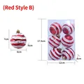 Set di 6 palline di Natale a strisce bianche e rosse con stelle glitterate in confezione - Palla Zebra Stella Rossa 6cm