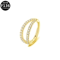F136 titanium double-row zircon gold hoop earring for nose and ear piercing - 12mm / Gold Double Row Zirconia