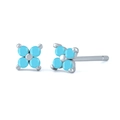 S925 silver needle flower stud earrings with vibrant sky blue zircon petals and silver center - Turquoise Silver