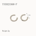 Minimalist silver-tone stainless steel C-shaped stud earrings, 13mm size with 2g weight - Silver C-shape Ear Cuff (YYE023368-P)