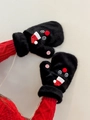 Moffole nere di peluche a forma di pupazzo di neve con cappello rosso e cordino - Moffole / Moffole da Babbo Natale Nere