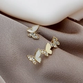 Elegant gold butterfly earrings set with white enamel and sparkling crystals - Gold Butterfly Enamel Rhinestone Style (E4135)