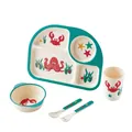 Bamboo fiber 5-piece children's tableware set with green crab and octopus ocean theme - Underwater World - Display Box / Rectangle