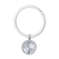 Portachiavi a cuore d'argento con ciondolo in zircone rotondo e anello in metallo lucido - Stile Zirconia Tondo (KY994-MS)