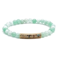 Light green beaded bracelet with a gold curved tube micro-pave multicolored zircon - Light Green+Gold