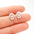 Gothic melting smiley face stud earrings in polished stainless steel for women - Steel