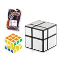 Zilveren 2x2 spiegelkubus met geborstelde textuur en 3x3 kleurkubus in verpakking - A168-6A Spiegelkubus en 3x3 Kubus Set