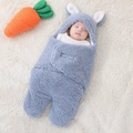 Gigoteuse bébé en polaire gris-bleu avec capuche à longues oreilles et jambes séparées - 【Sherpa】Jambe Fendue Oreilles de Lapin Bleu