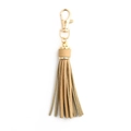 Light brown PU leather tassel keychain with gold metal hook on white background - With Lobster Clasp / Khaki