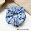 Blue and white striped lace oversized scrunchie with 15.5cm diameter for hair - Q687-7 Light Blue Striped Large
