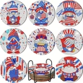 8-piece 4th of July Independence Day DIY diamond painting coasters with metal holder - 8Pcs Round Coaster Set with Black Stand