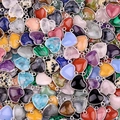 Assorted 15mm heart-shaped natural gemstone connectors with silver-plated metal edging - Random Color Double Hole (Silver)