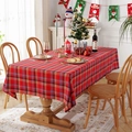 Classic red and green plaid Christmas tablecloth on a festive wooden dining table setting - 60*60cm / Yarn-Dyed Red Plaid Multicolor