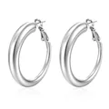 Close-up of polished silver stainless steel chunky hoop earrings with mirror finish - Pointed Latch Silver