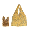 Expandable tote bag with yellow floral pattern showing open and pleated states - Floral 2