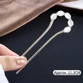 Épingle à cheveux dorée en U avec pierres œil-de-chat blanches et pompons, 11,3 cm - Style Pierre Œil de Chat (148#) / Or