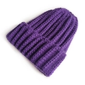Classic ribbed knit beanie cap in deep purple color made from thick warm wool yarn - One Size / Deep purple