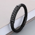 Men's black woven strap bracelet with sleek metal links and magnetic buckle - Style B Black