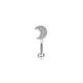 Macro view of stainless steel curved eyebrow ring with sparkling crescent zircon stones - Silver Crescent Moon Gem
