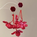 Elegant red fabric flower earrings with velvet rose and beaded petals in golden finish - Red Velvet Rose Fabric Petal (8# Silver Pin)