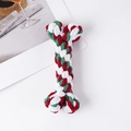 Durable cotton rope dog toy in a bone shape with red, green, and white woven fibers - Red White and Green