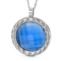 Elegante collana in acciaio inossidabile con ciondolo tondo in cristallo blu reale - Stile Cristallo Sfaccettato Blu Profondo Tondo Argento (KP49793-K)