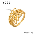 Bague ajustable en acier inoxydable doré avec motif feuille évidé de 1,5 cm - Style creux de texture de feuille (Y097)