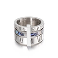 Silver multi-layer roman numeral ring with abalone shell inlay and cubic zirconia stones - US 7 / Silver With Shell