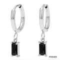 Modern stainless steel hoop earrings with rectangle black stone pendant charms - Silver Black Zirconia (PDE405)