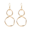 Exaggerated golden twisted hoop earrings with irregular organic circular metal design - Irregular Double Round Linked Style (4501) / KC Gold