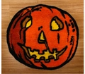Round orange pumpkin faux cashmere door mat with Halloween jack-o-lantern face - Ugly Pumpkin
