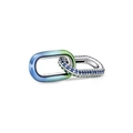 Blue-green gradient and silver interlocked double connector rings with pavé gems - LJQ9-Blue Green Gradient Double Link Connector