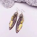S925 silver butterfly earrings with yellow and purple gradient wings and gold hooks - Yellow Painted Rhinestone-Bronze