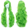 Neon green long wavy cosplay wig with side bangs made of heat-resistant fiber - Apple Green