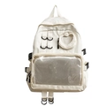 Sac à dos d'école en toile beige minimaliste avec poche en filet et fermeture en cœur - Blanc Cassé