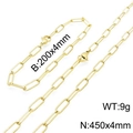 Minimalist gold hip-hop jewelry set featuring a 4mm rectangular link necklace and bracelet - Gold 450mm Necklace Set(KS137542-Z)