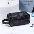 Waterproof PU leather black travel toiletry bag with handle, small size 22x11x11cm - Black Small