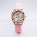 Detailed front view of pink fashion watch 3733-1 with golden case and beige dial - Pink Silicone Strap
