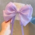 Iridescent lavender oversized bow hair clip with elegant long ribbons for women - 19# Purple