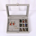 Three-layer acrylic jewelry storage box with grey velvet slots for rings and earrings - Grey 9 Grids