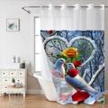 Waterproof shower curtain with snow scene, roses, and birds featuring Life is Love text - Winter Snow Heart Dove / 181x188cm Single Shower Curtain