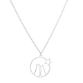 Minimalist stainless steel necklace featuring two cats and a star inside a hollow circular pendant - Cat and Star / Steel