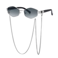 Geometric silver metal sunglasses with gradient grey lenses and thin hanging chain - Silver Frame Black Temple Double Gray Gradient