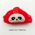 Detail of red plush panda brooch with Fu character embroidery, H 5.5cm by W 9cm - Panda Fish